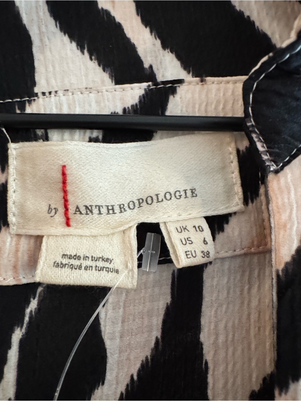 Anthropologie Beige, Black Cream Zebra Print Long Sleeve Wrap Pucker Waist Dress - Picture 2 of 8